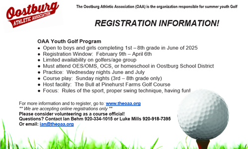 OAA Golf Registration Open Feb 9th!